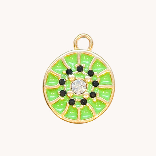 Gold Green Dotted Circle Charm