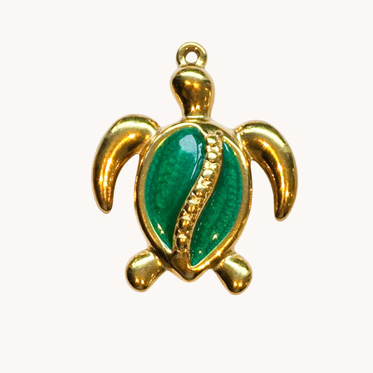 Gold Green Turtle Charm