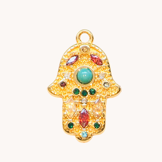 Gold Jeweled Hamsa Charm