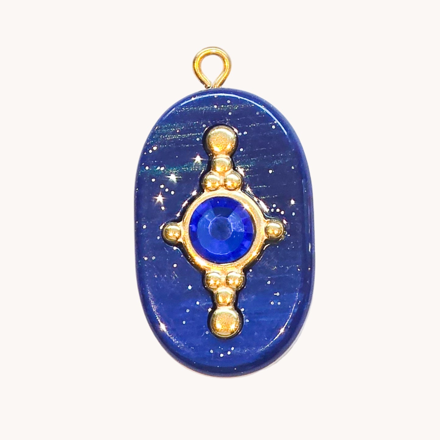Gold Navy Star Oval Charm