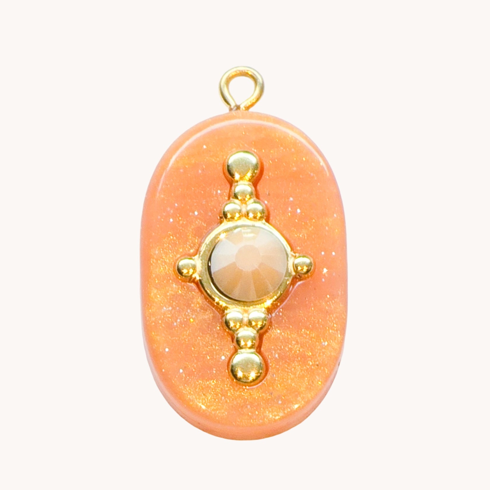 Gold Orange Oval Star Charm