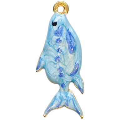 Gold Painted Blue Fish Charm