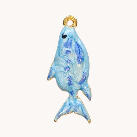 Gold Painted Blue Fish Charm
