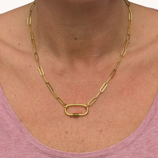 Gold Paperclip Chain Carabiner Necklace