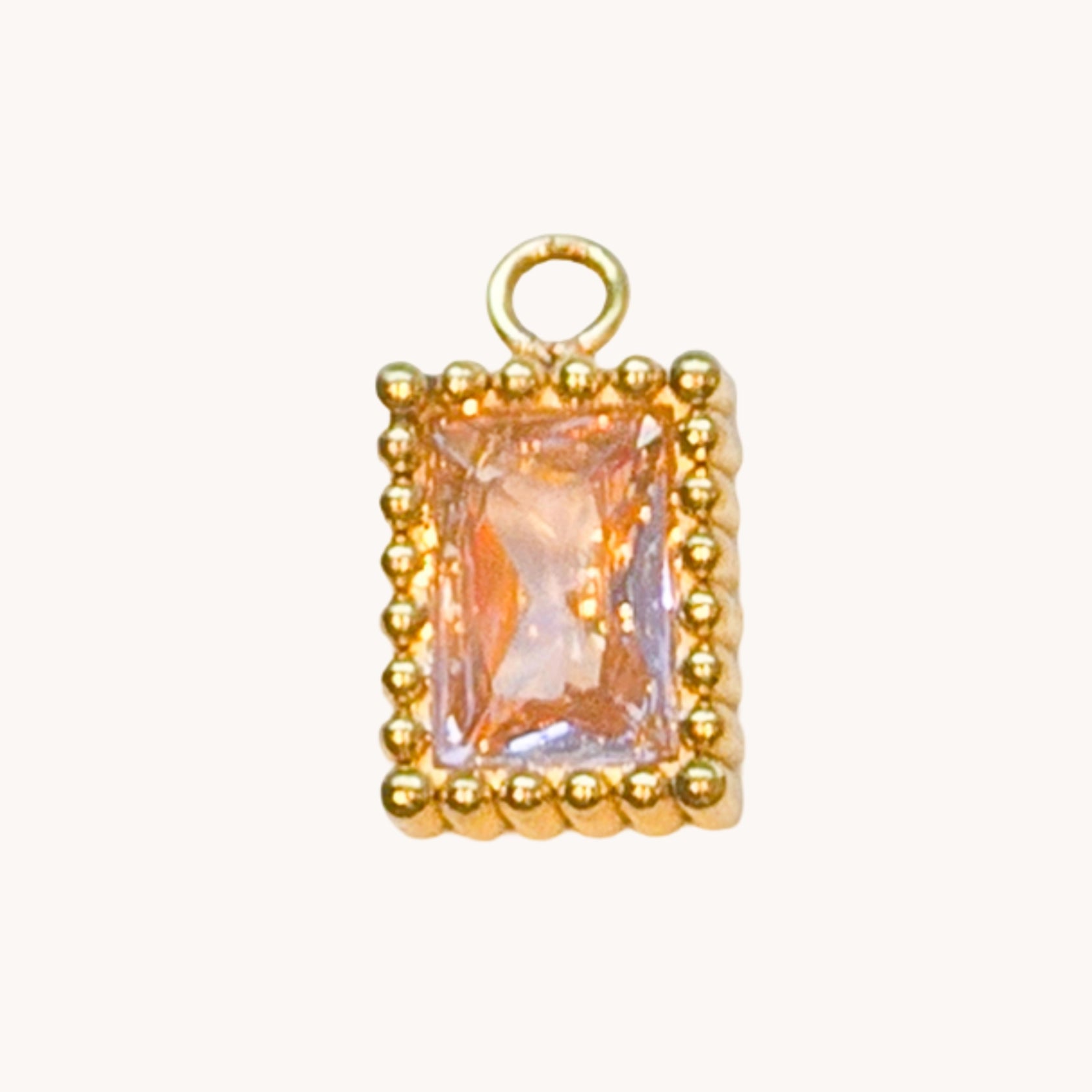 Gold Peach Gem Rectangle Charm