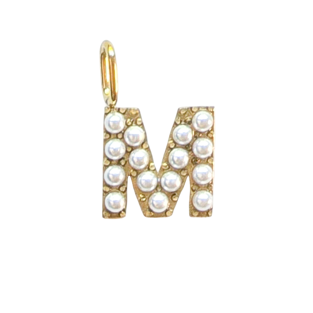 Gold Pearl Initials Charm