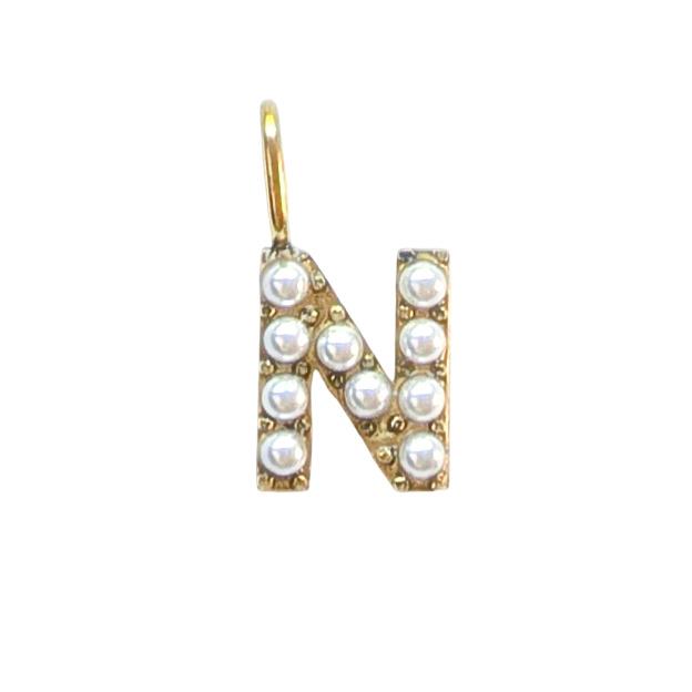 Gold Pearl Initials Charm