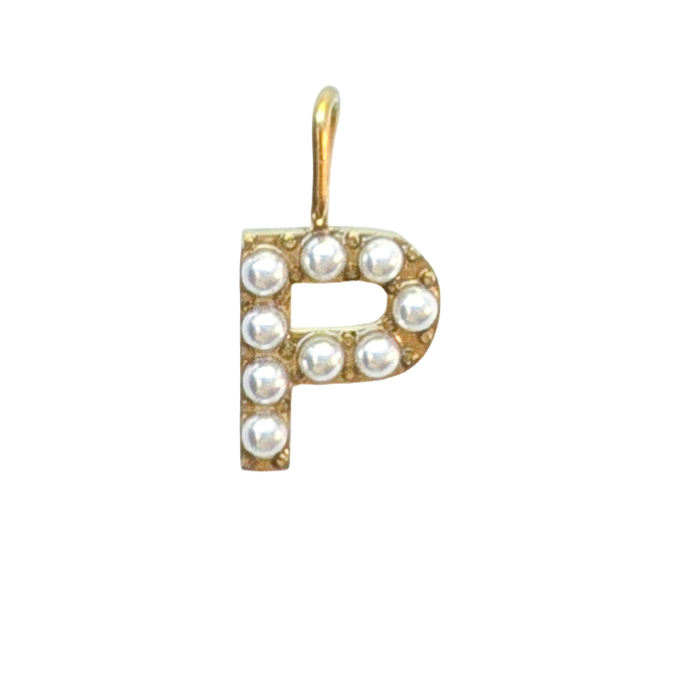Gold Pearl Initials Charm