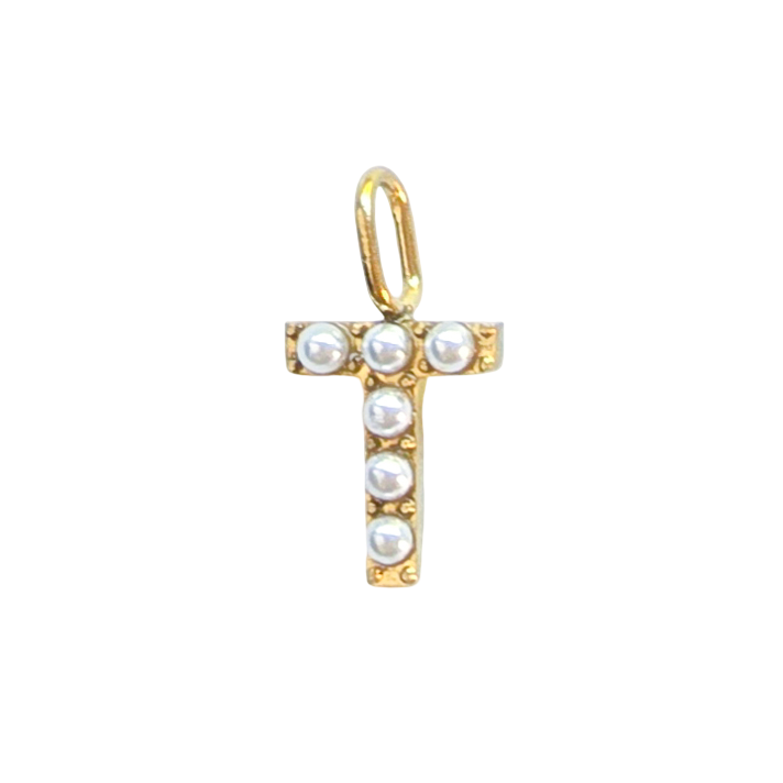 Gold Pearl Initials Charm