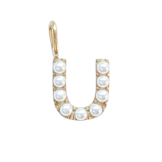 Gold Pearl Initials Charm