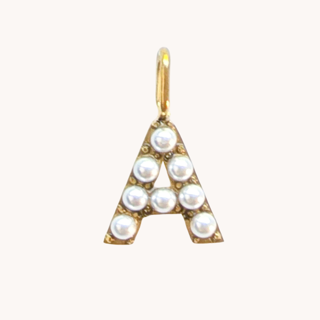 Gold Pearl Initials Charm