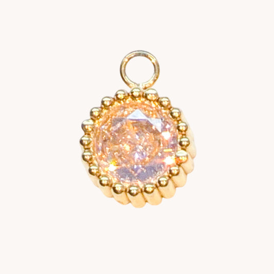 Gold Pink Crystal Disc Charm
