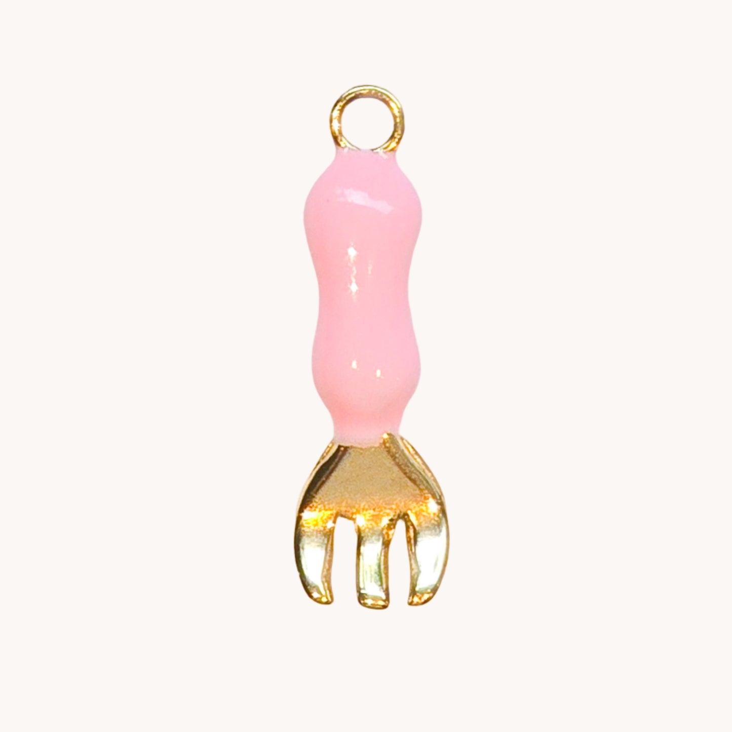 Gold Pink Fork Charm