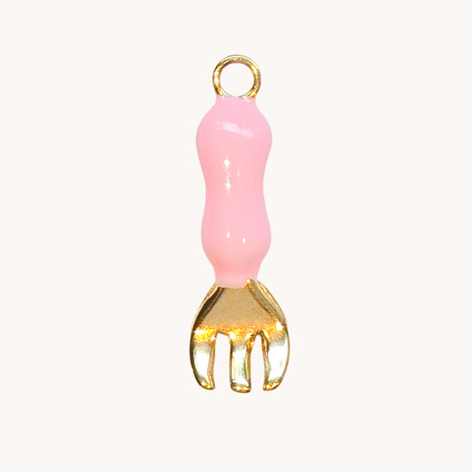 Gold Pink Fork Charm