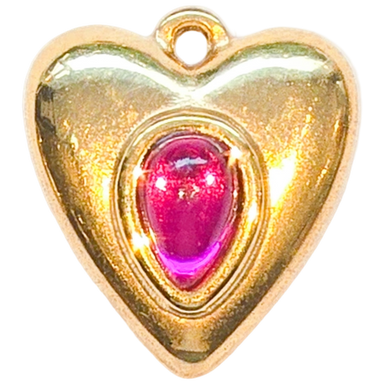 Gold Pink Gem Heart Charm