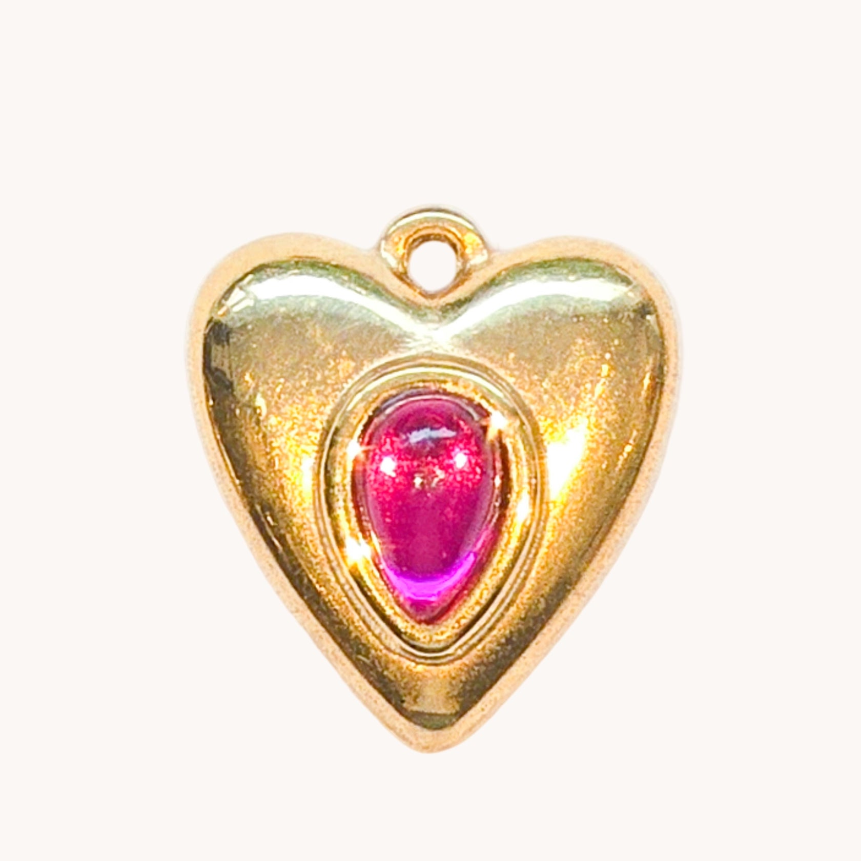 Gold Pink Gem Heart Charm