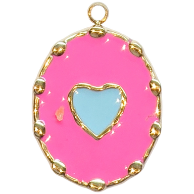 Gold Pink Heart Oval Charm