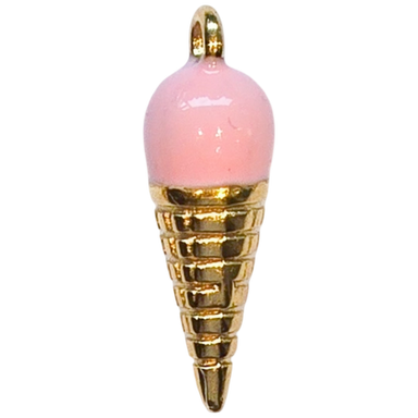 Gold Pink Ice Cream Cone Charm