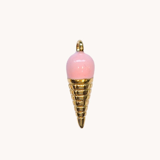 Gold Pink Ice Cream Cone Charm