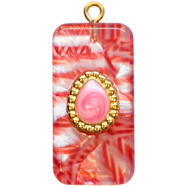 Gold Pink Marble Rectangle Charm
