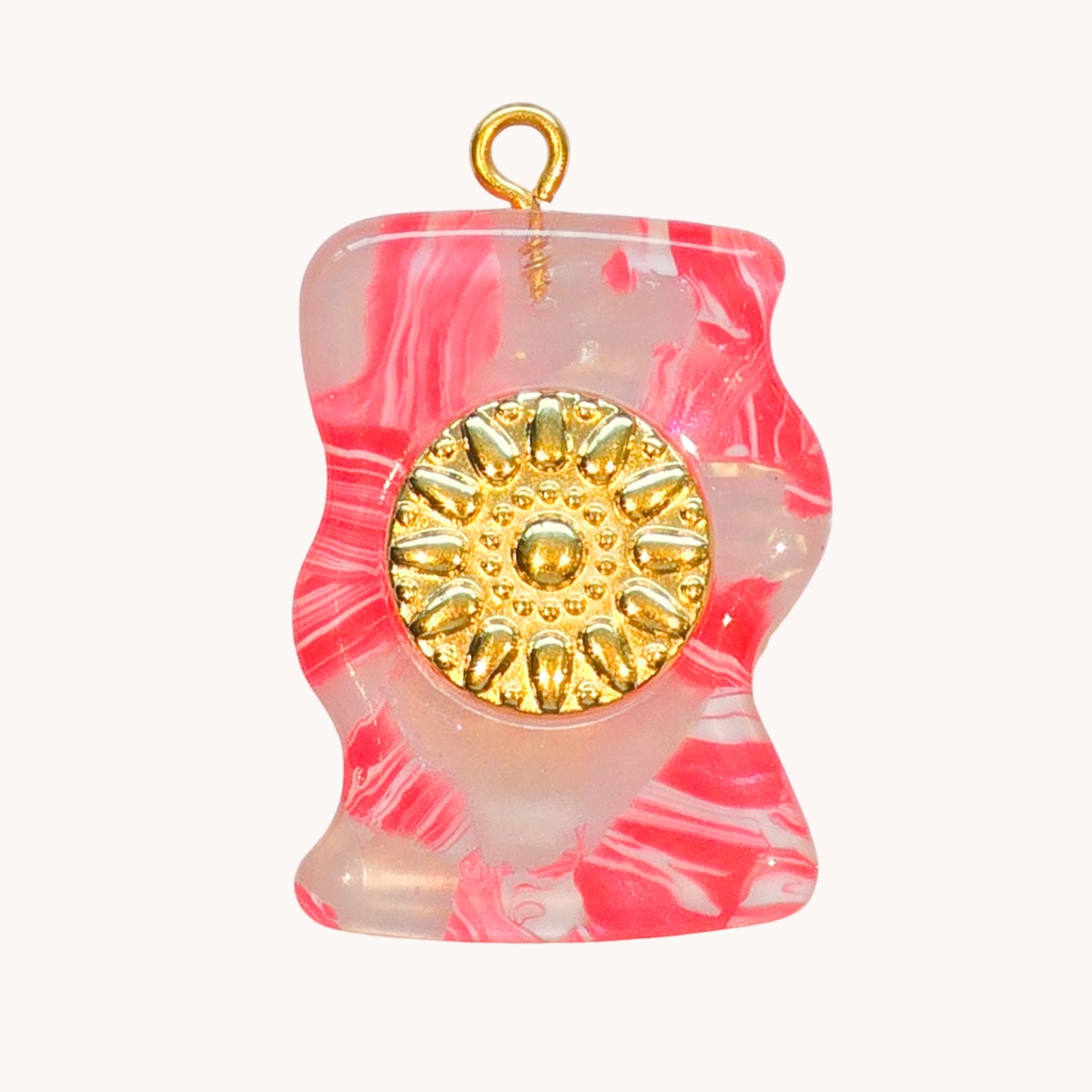 Gold Pink Marble Wave Charm
