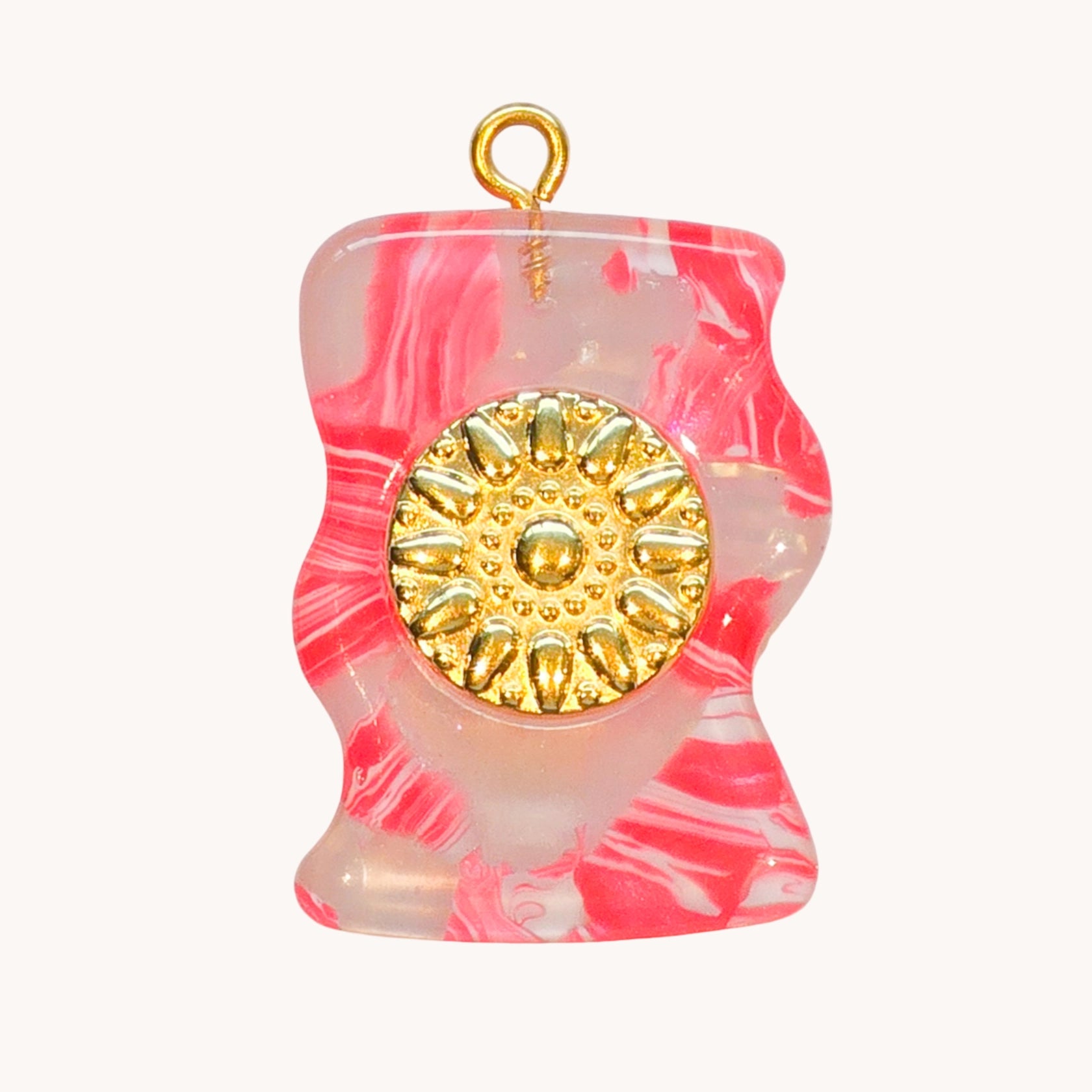 Gold Pink Marble Wave Charm