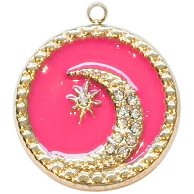 Gold Pink Moon Circle Charm