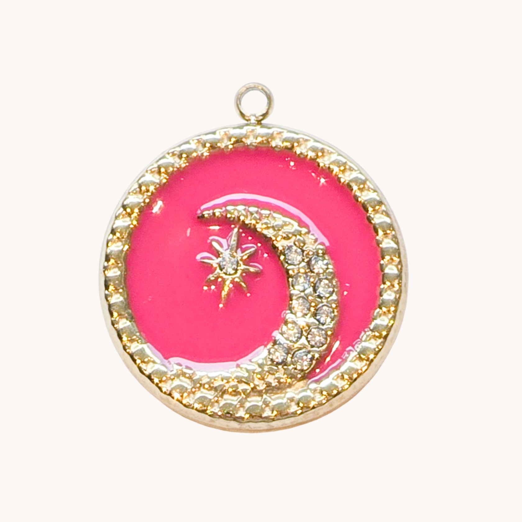 Gold Pink Moon Circle Charm