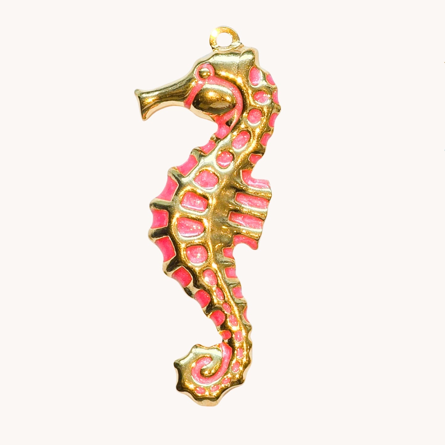 Gold Pink Seahorse Charm
