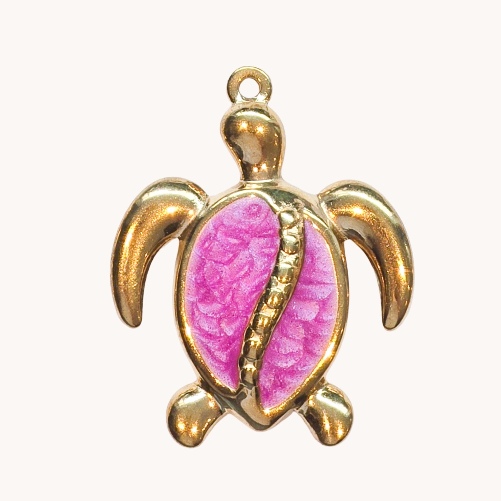 Gold Pink Turtle Charm