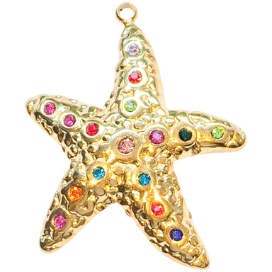 Gold Rainbow Gem Starfish Charm