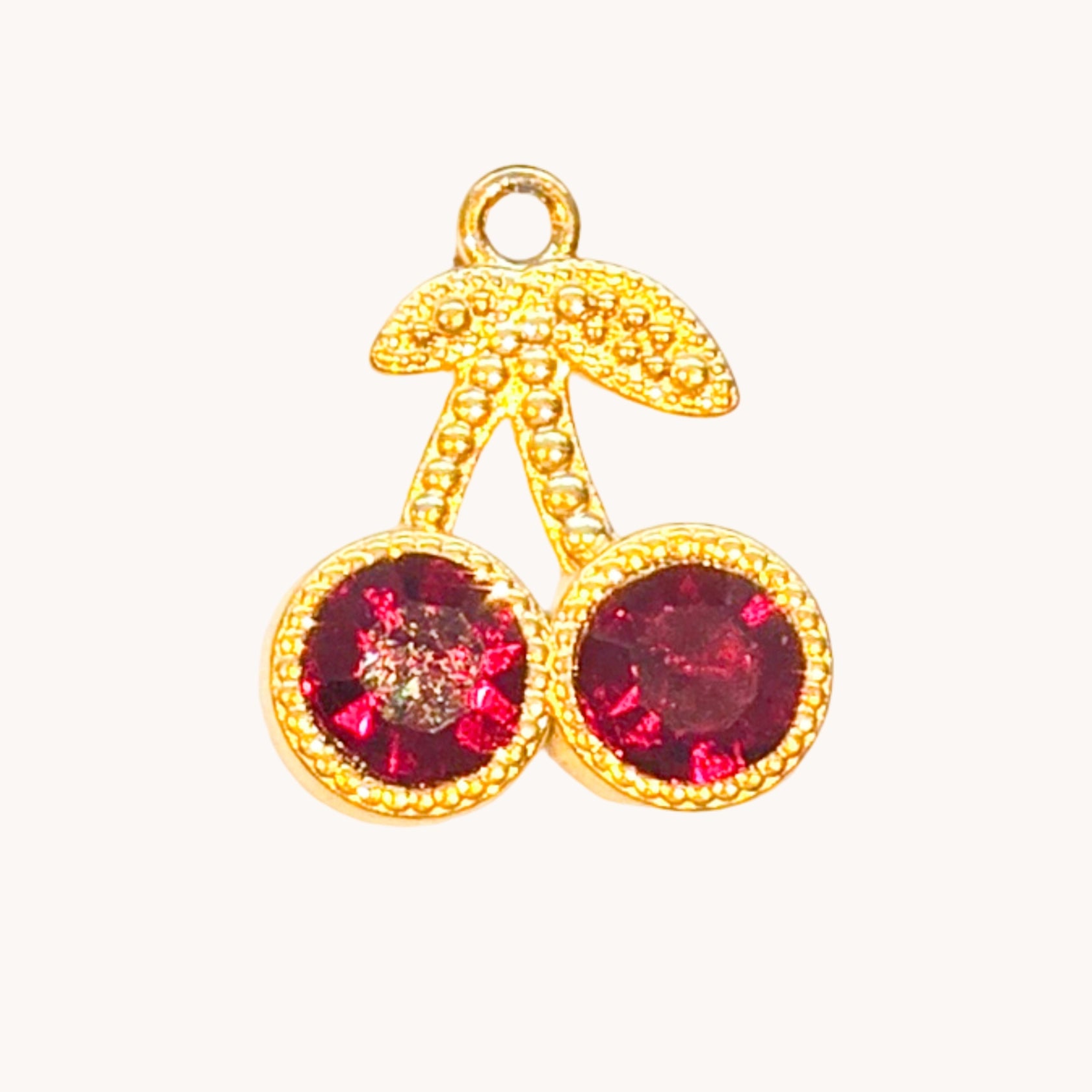 Gold Ruby Red Cherry Charm