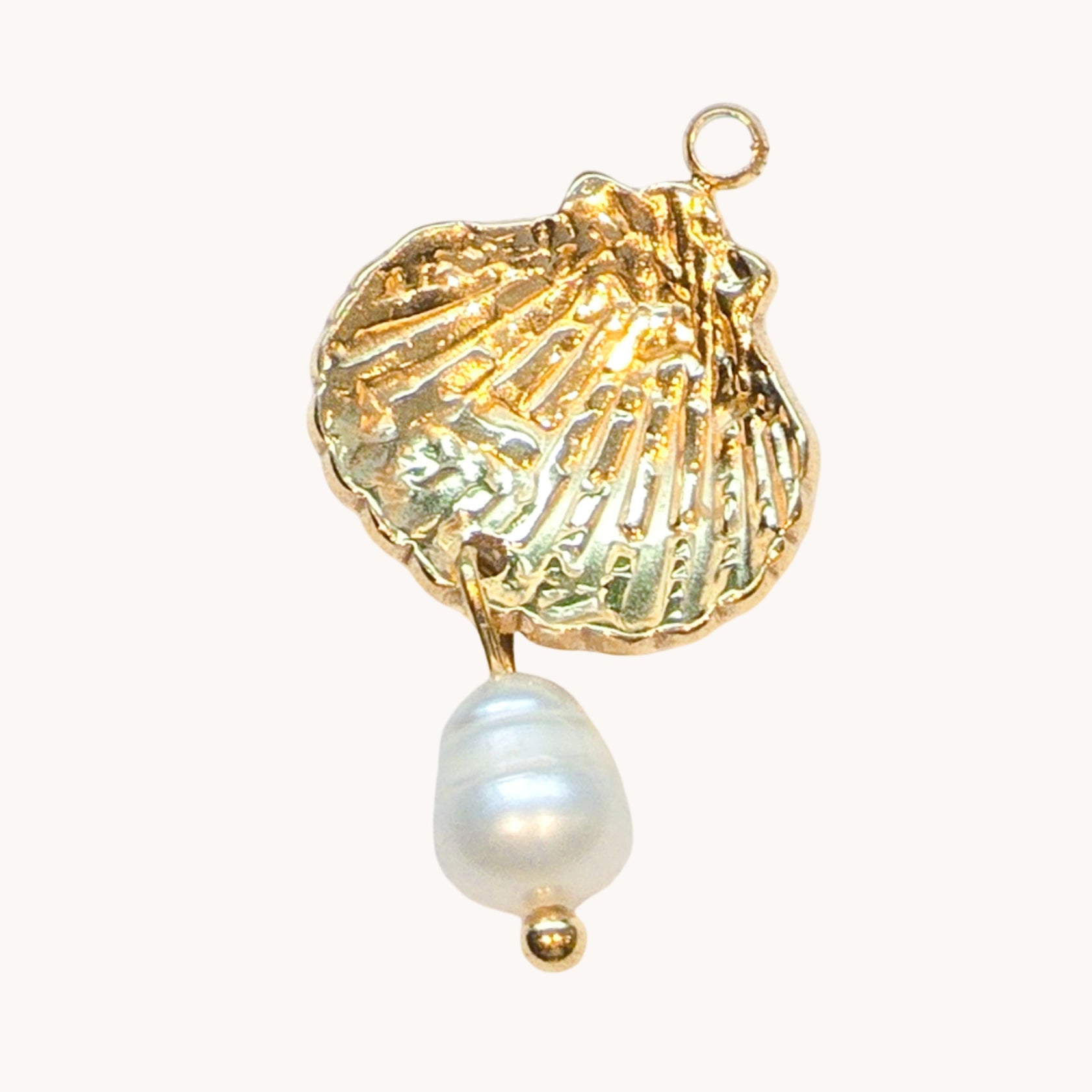 Gold Shell Pearl Drop Charm