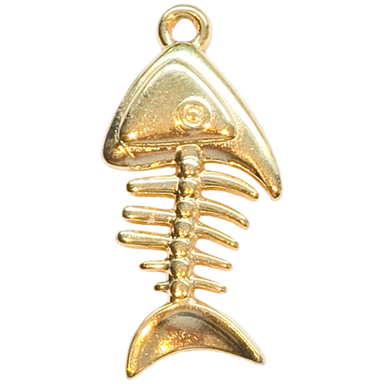Gold Skeleton Fish Bone Charm