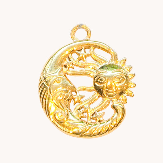 Gold Sun Moon Circle Charm