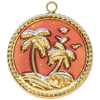 Gold Sunset Palm Circle Charm