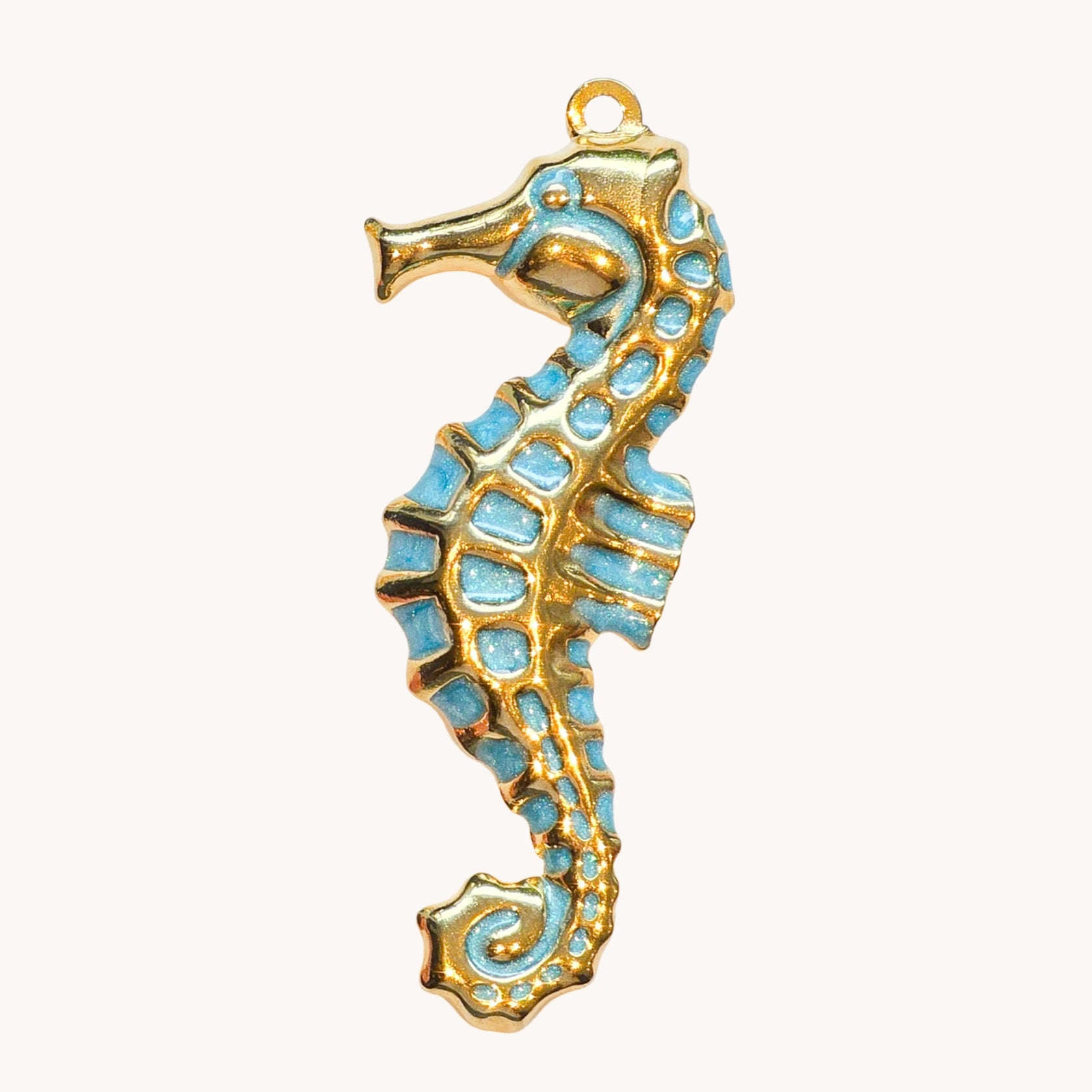 Gold Teal Seahorse Charm