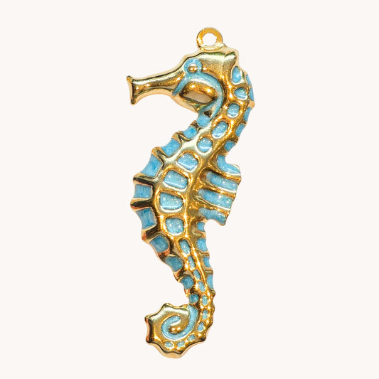 Gold Teal Seahorse Charm