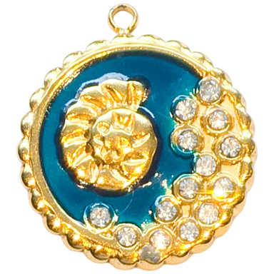Gold Teal Shell Moon Charm