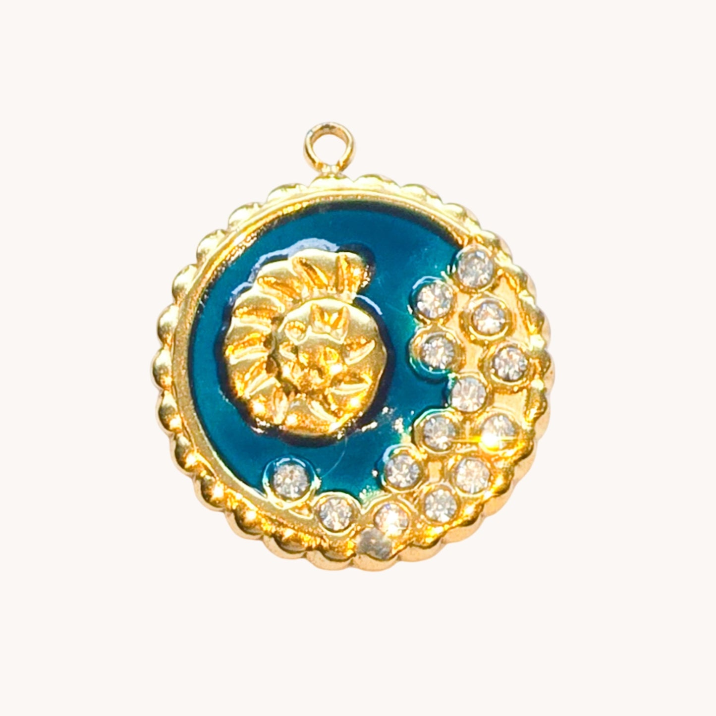 Gold Teal Shell Moon Charm