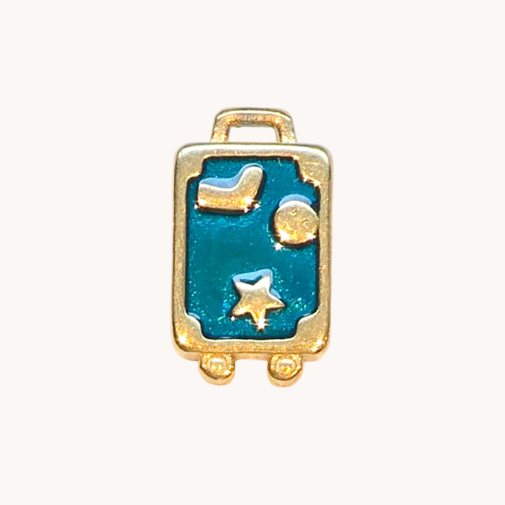 Gold Teal Suitcase Charm