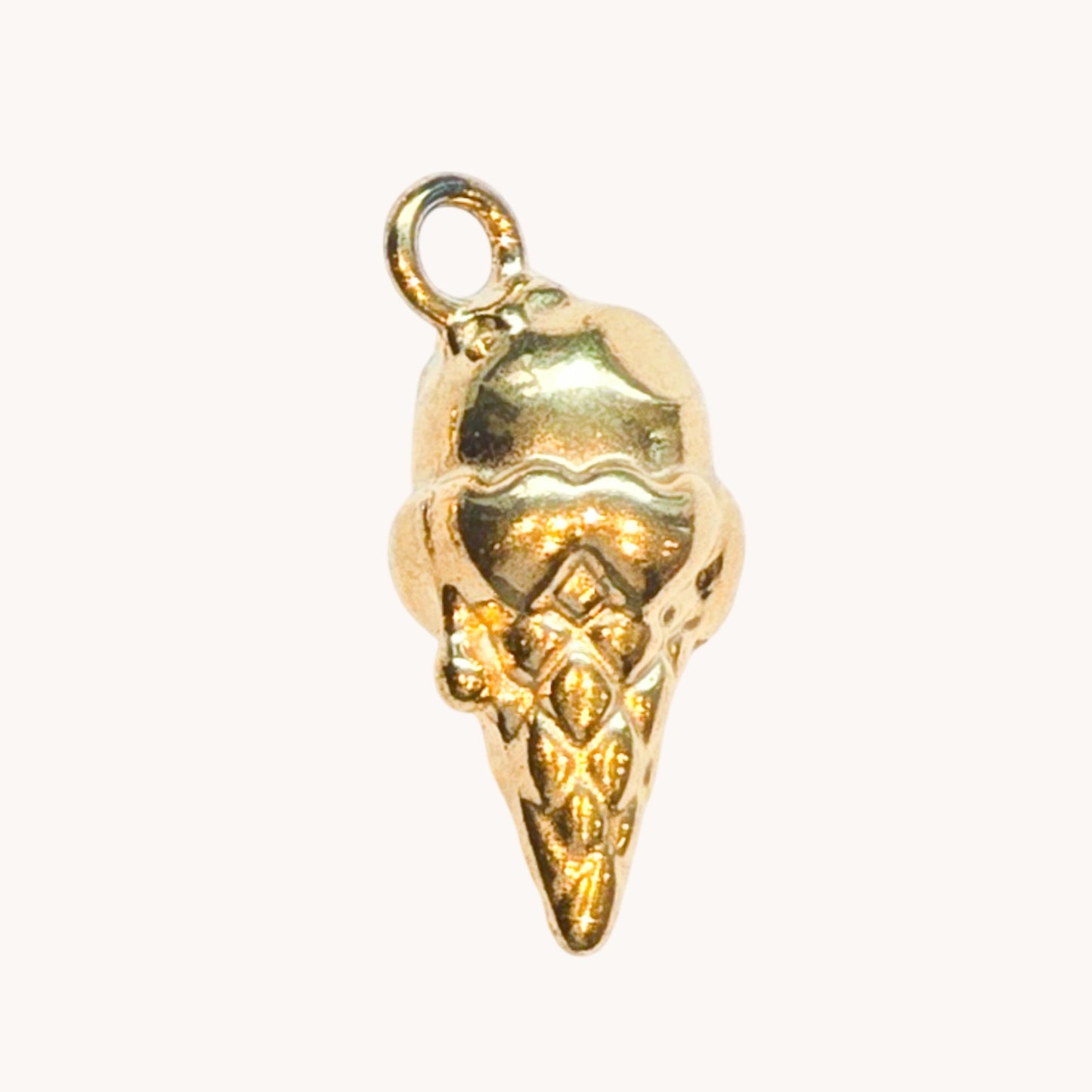 Gold Textured Ice Cream Cone Charm