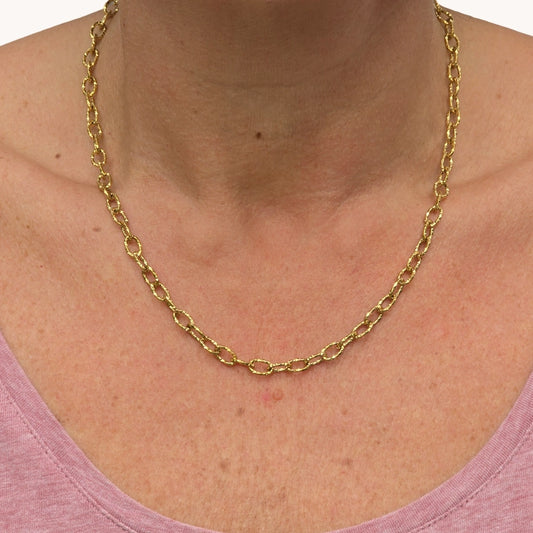 Gold Textured Oval Link Chain Necklace