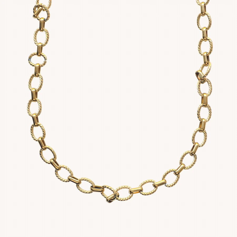 Gold Twisted Oval Link Necklace