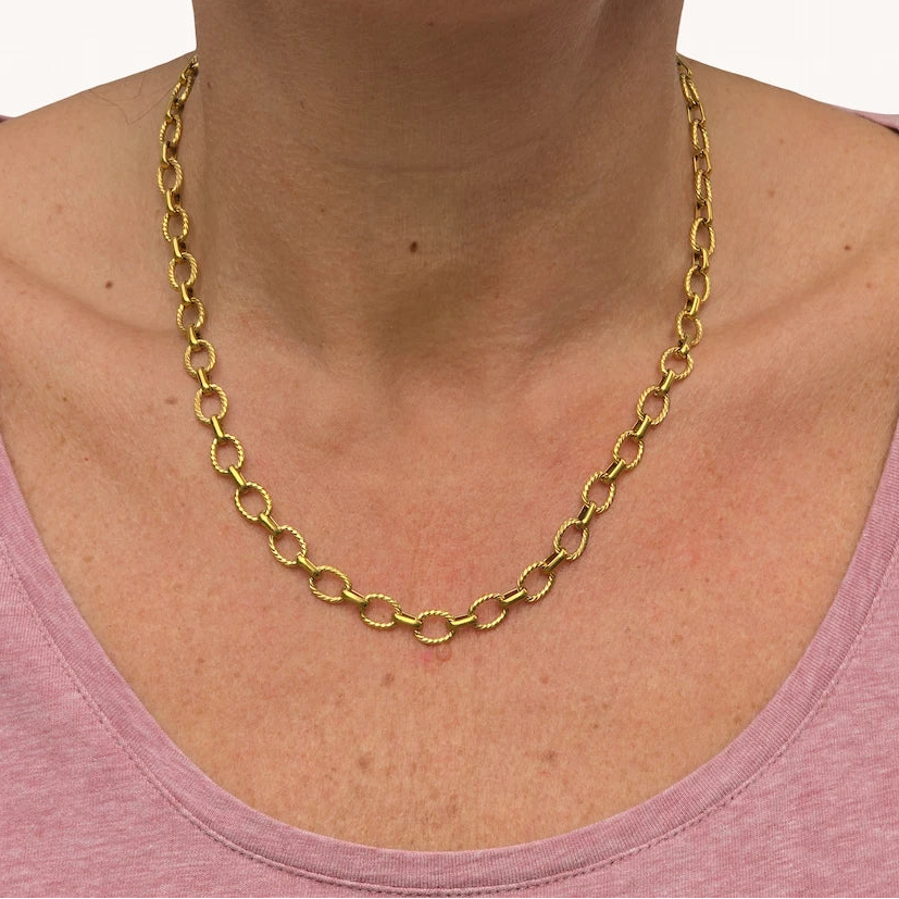 Gold Twisted Oval Link Necklace