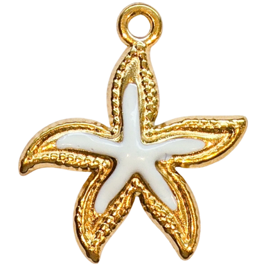 Gold White Enamel Starfish Charm