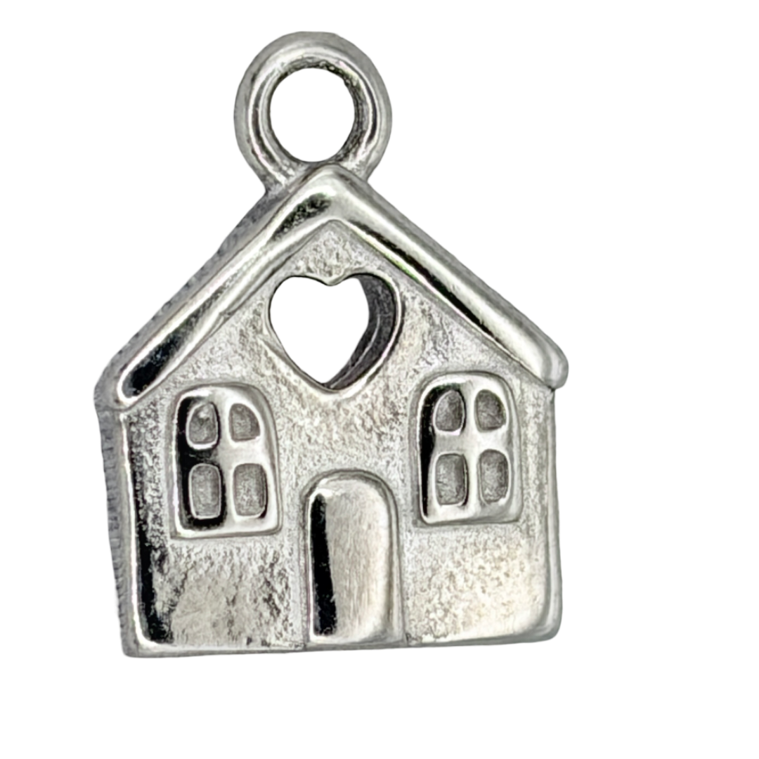 Silver House Heart Cutout Charm