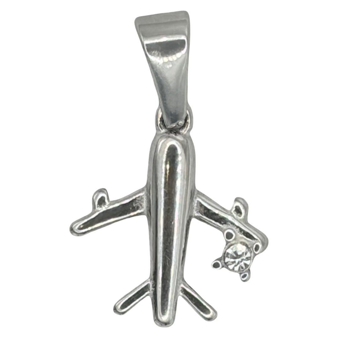 Silver Crystal Airplane Charm