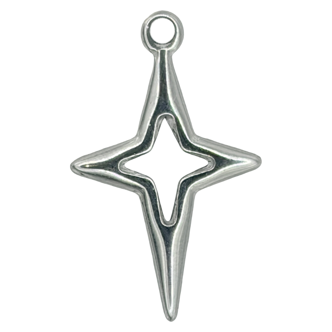 Silver Open Four Point Star Charm